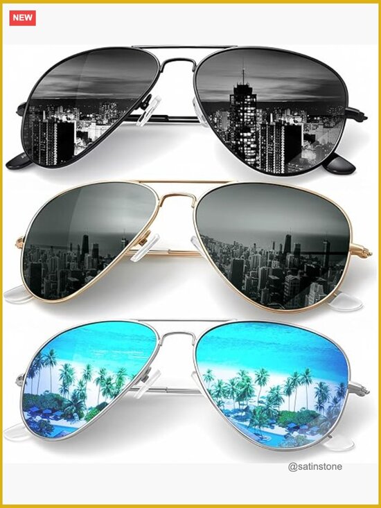 Polarized Aviator Sunglasses with UV Protection, 3-Pack main image 6